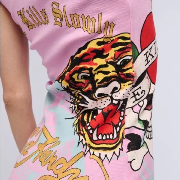 •Love Kills• Pink Ribbed Graphic Tank Mini Dress by Ed Hardy - Picture 5 of 7